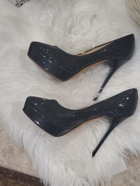 Jimmy Choo Black Sequin Platform Stiletto Pumps